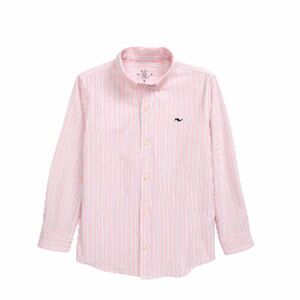 Vineyard Vines Striped Button Down Performance Shirt In Hibiscus Boys size 7
